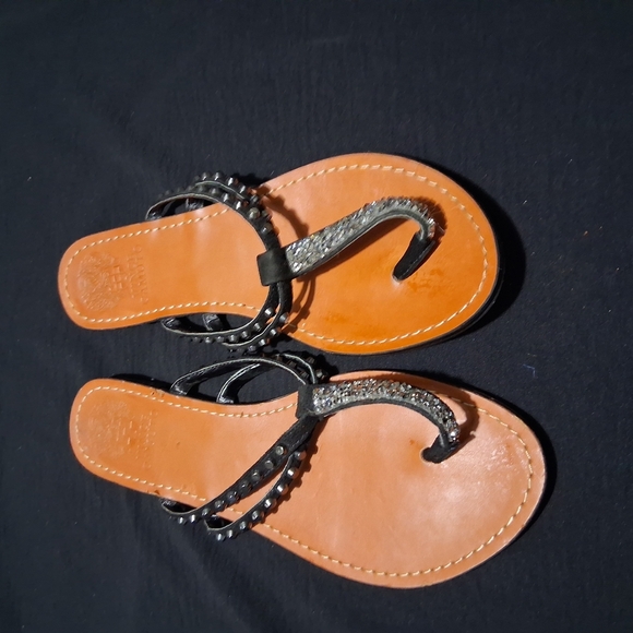 Vince Camuto Black Braided Sandals with Metallic Accents - Picture 2 of 7